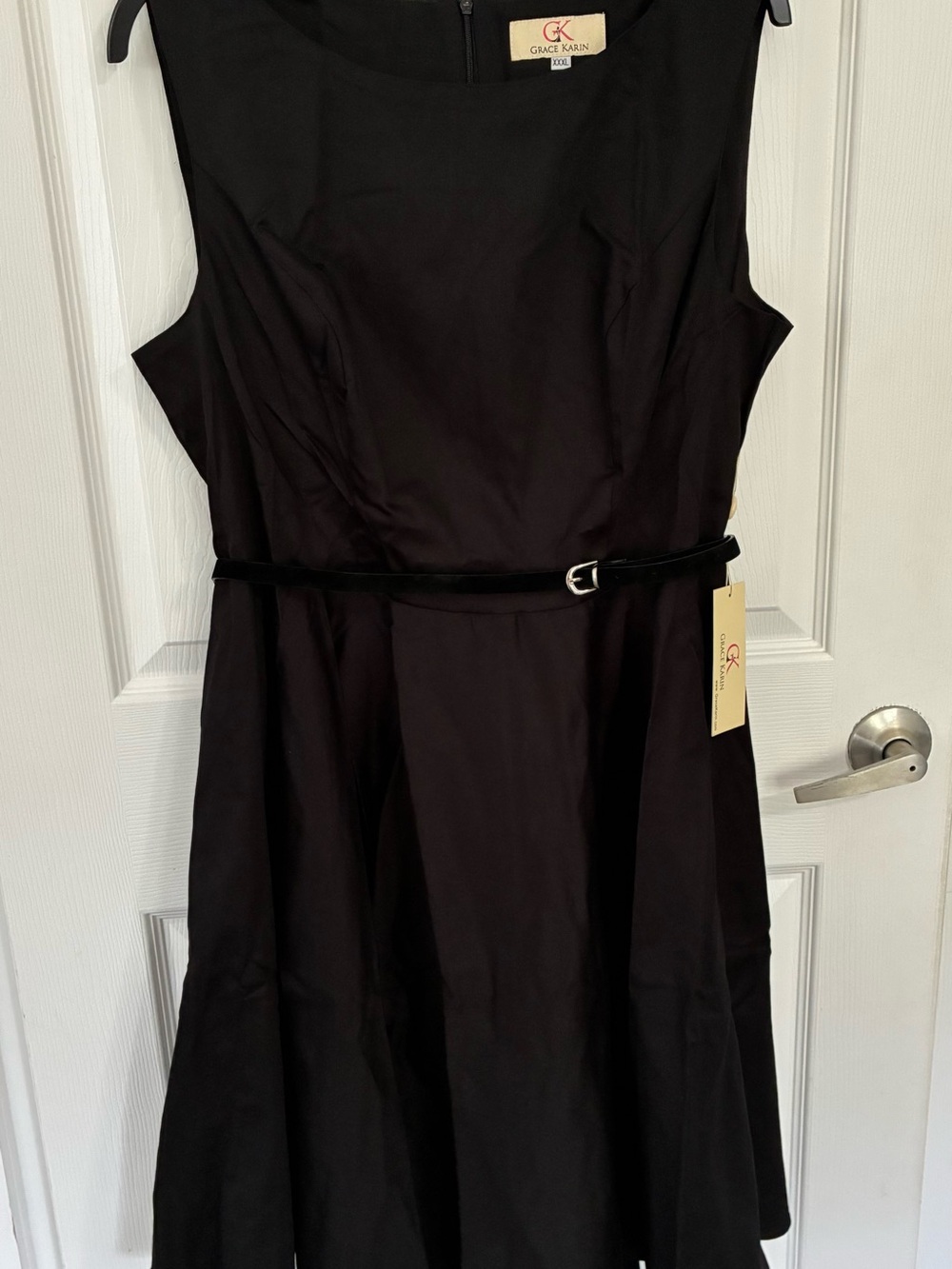 Grace Karin Black Fit & Flare Midi Dress Belt NWT 3XL